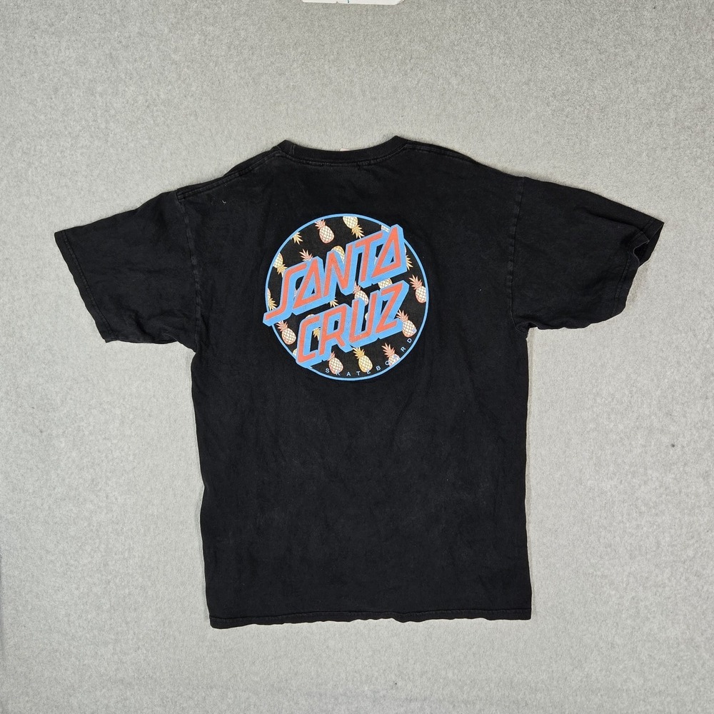 Santa Cruz Men Shirt LARGE Black Tropic Dot Pineapple Logo Graphic Short Sleeve